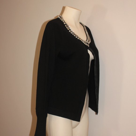 Elie Tahari Cashmere Black Cardigan crew neck with Crystal neck Decoratio size M - Picture 4 of 9